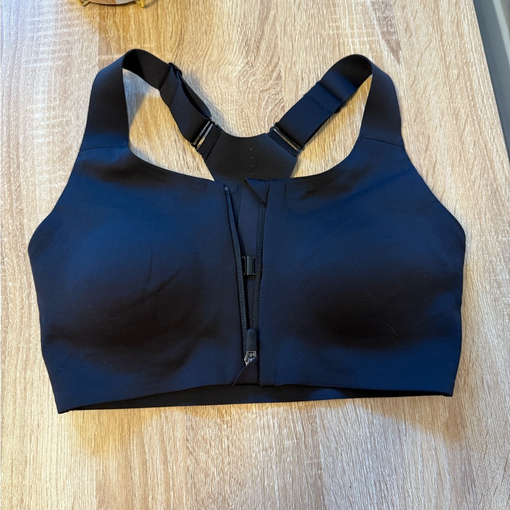 Zipper Front Black Sports Bra